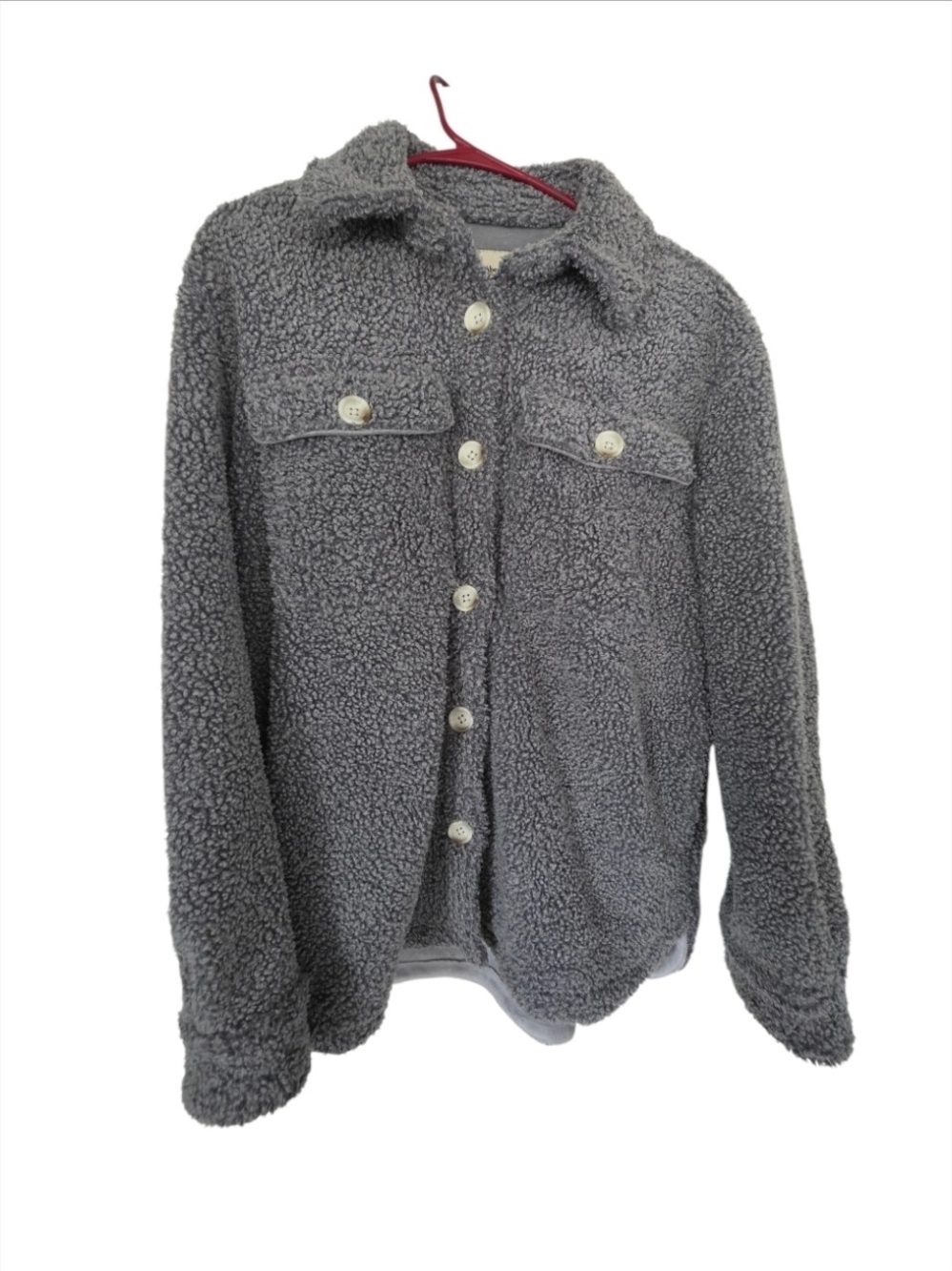 Abercrombie & Fitch Gray Sherpa Teddy Shacket Jacket S